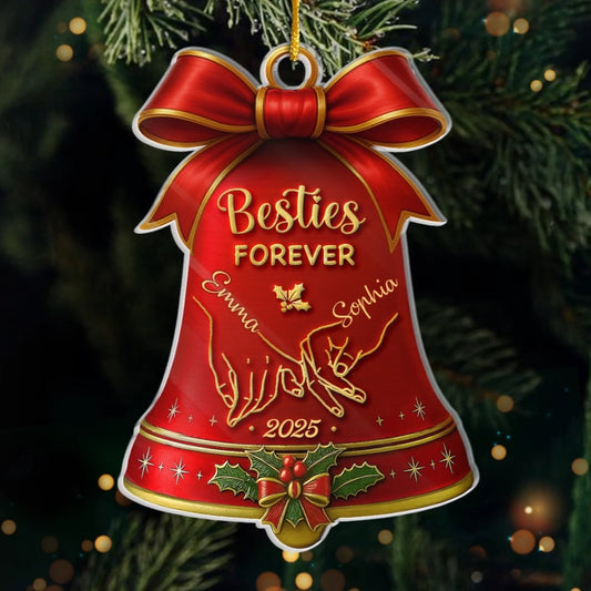 Custom Acrylic Ornament - Personalized Best Friend Christmas Birthday Gifts For Women, Besties, Sisters, BFF - Bestie Joy Glows This Christmas