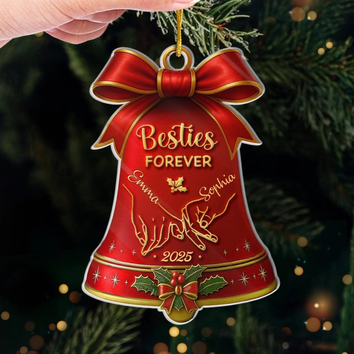 Custom Acrylic Ornament - Personalized Best Friend Christmas Birthday Gifts For Women, Besties, Sisters, BFF - Bestie Joy Glows This Christmas