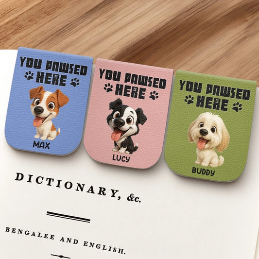 Custom Leather Magnetic Bookmark - Personalized Bookish Gifts For Book Lovers, Bookworms, Dog Cat Lovers, Dog Dad And Mom, Cat Owners - Reading Is Better With Paws