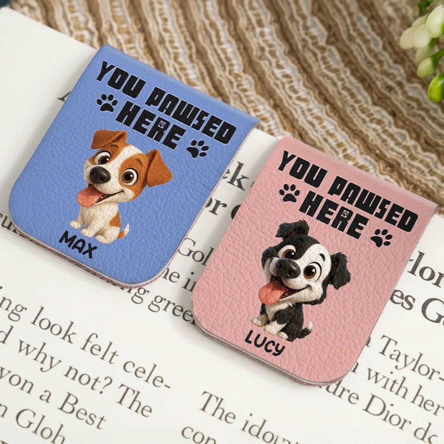 Custom Leather Magnetic Bookmark - Personalized Bookish Gifts For Book Lovers, Bookworms, Dog Cat Lovers, Dog Dad And Mom, Cat Owners - Reading Is Better With Paws