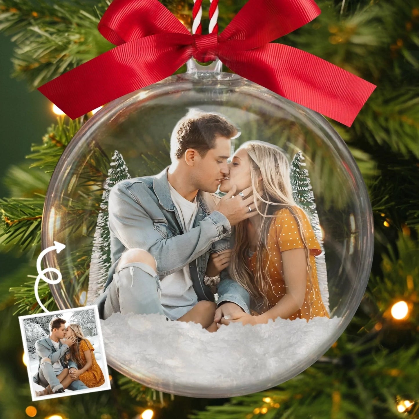Custom Photo 3D Acrylic Ball Ornament - Personalized Anniversary Christmas Wedding Gifts For Husband And Wife, Him And Her - True Love Never Melts