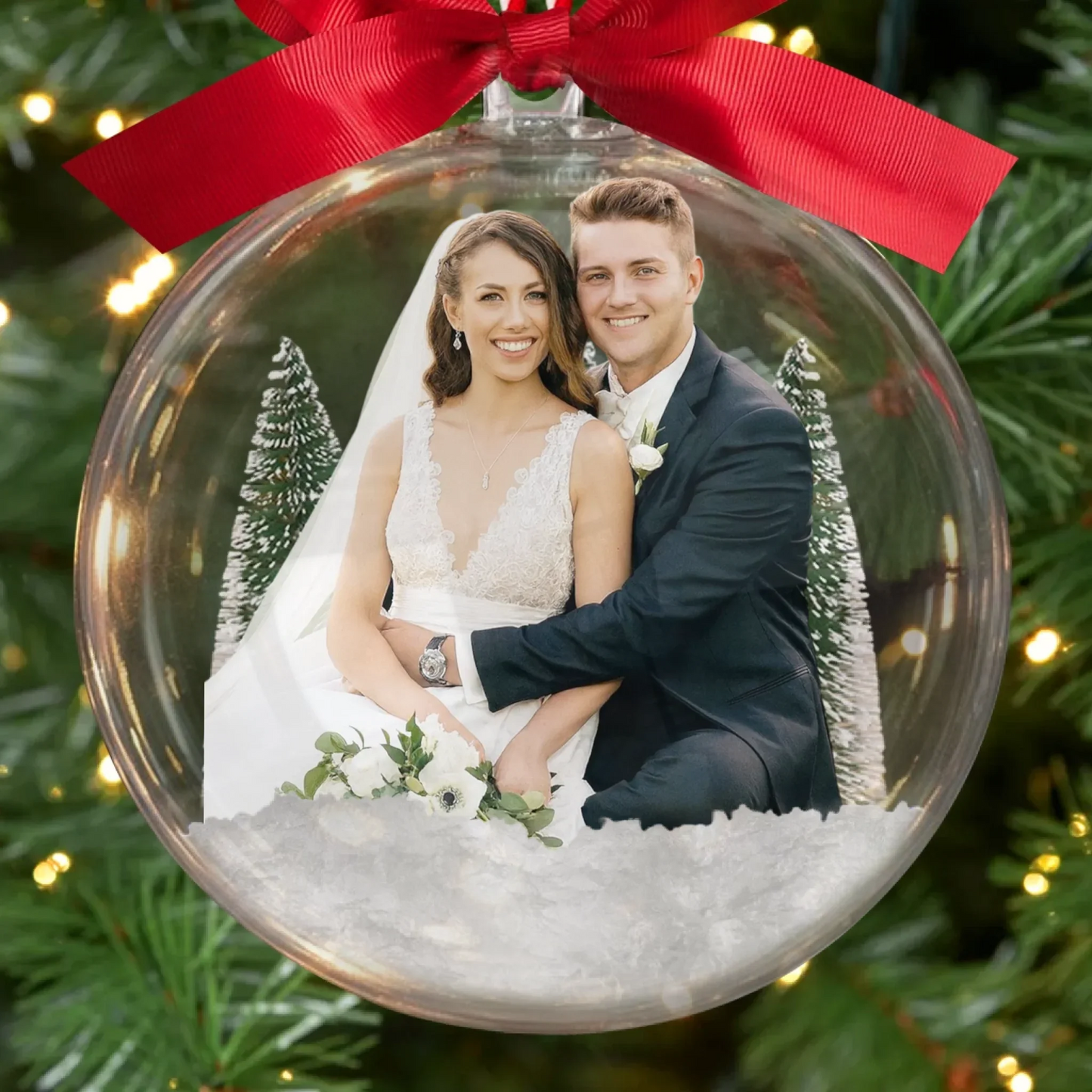 Custom Photo 3D Acrylic Ball Ornament - Personalized Anniversary Christmas Wedding Gifts For Husband And Wife, Him And Her - Wedding Dreams In A Snow Globe