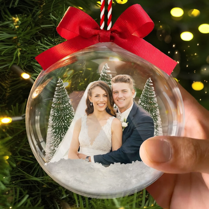 Custom Photo 3D Acrylic Ball Ornament - Personalized Anniversary Christmas Wedding Gifts For Husband And Wife, Him And Her - Wedding Dreams In A Snow Globe