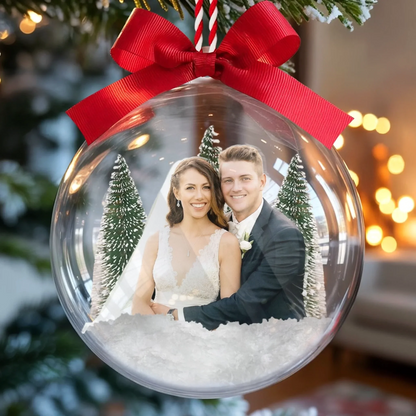 Custom Photo 3D Acrylic Ball Ornament - Personalized Anniversary Christmas Wedding Gifts For Husband And Wife, Him And Her - Wedding Dreams In A Snow Globe