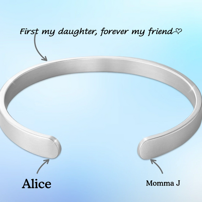 Custom Engraved Stainless Steel Cuff Bracelet - Personalized Birthday Gifts For Mom, Daughter - A Bond That Shines Forever