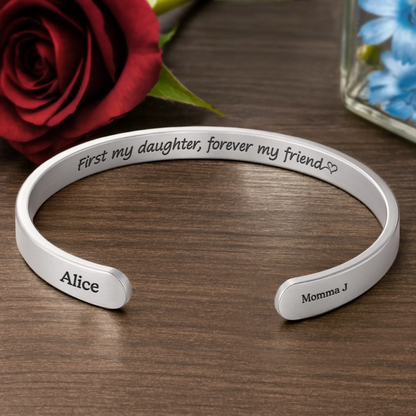 Custom Engraved Stainless Steel Cuff Bracelet - Personalized Birthday Gifts For Mom, Daughter - A Bond That Shines Forever