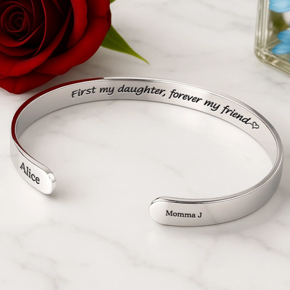 Custom Engraved Stainless Steel Cuff Bracelet - Personalized Birthday Gifts For Mom, Daughter - A Bond That Shines Forever