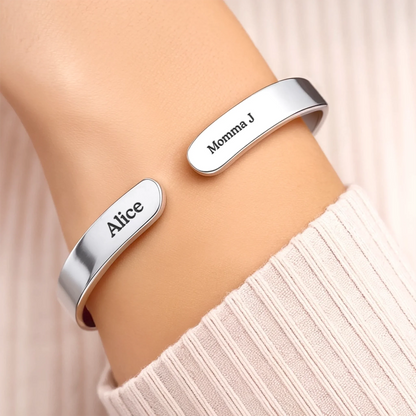 Custom Engraved Stainless Steel Cuff Bracelet - Personalized Birthday Gifts For Mom, Daughter - A Bond That Shines Forever