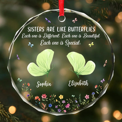 Custom Circle Acrylic Ornament - Personalized Best Friend Christmas Birthday Gifts For Women, Besties, Sisters, BFF - Bestie Joy Flutters Like Butterflies