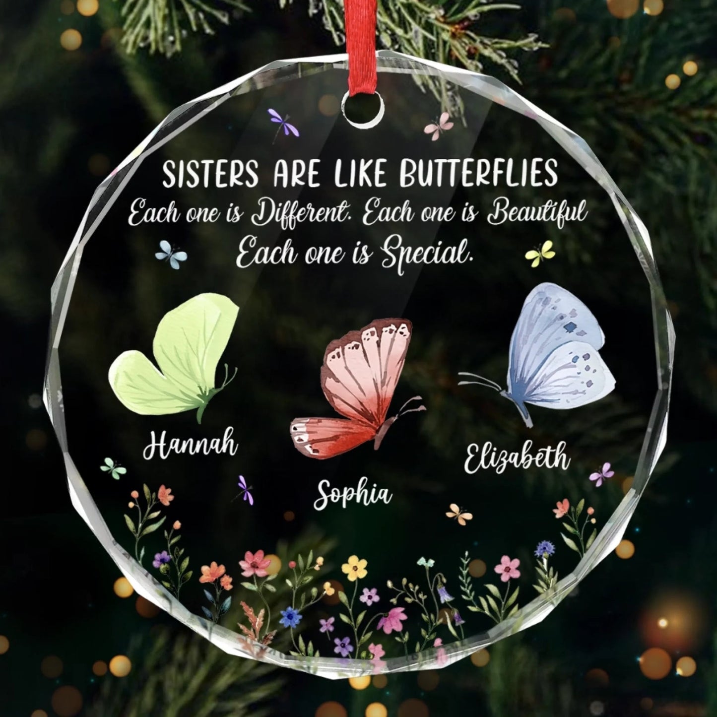 Custom Circle Acrylic Ornament - Personalized Best Friend Christmas Birthday Gifts For Women, Besties, Sisters, BFF - Bestie Joy Flutters Like Butterflies