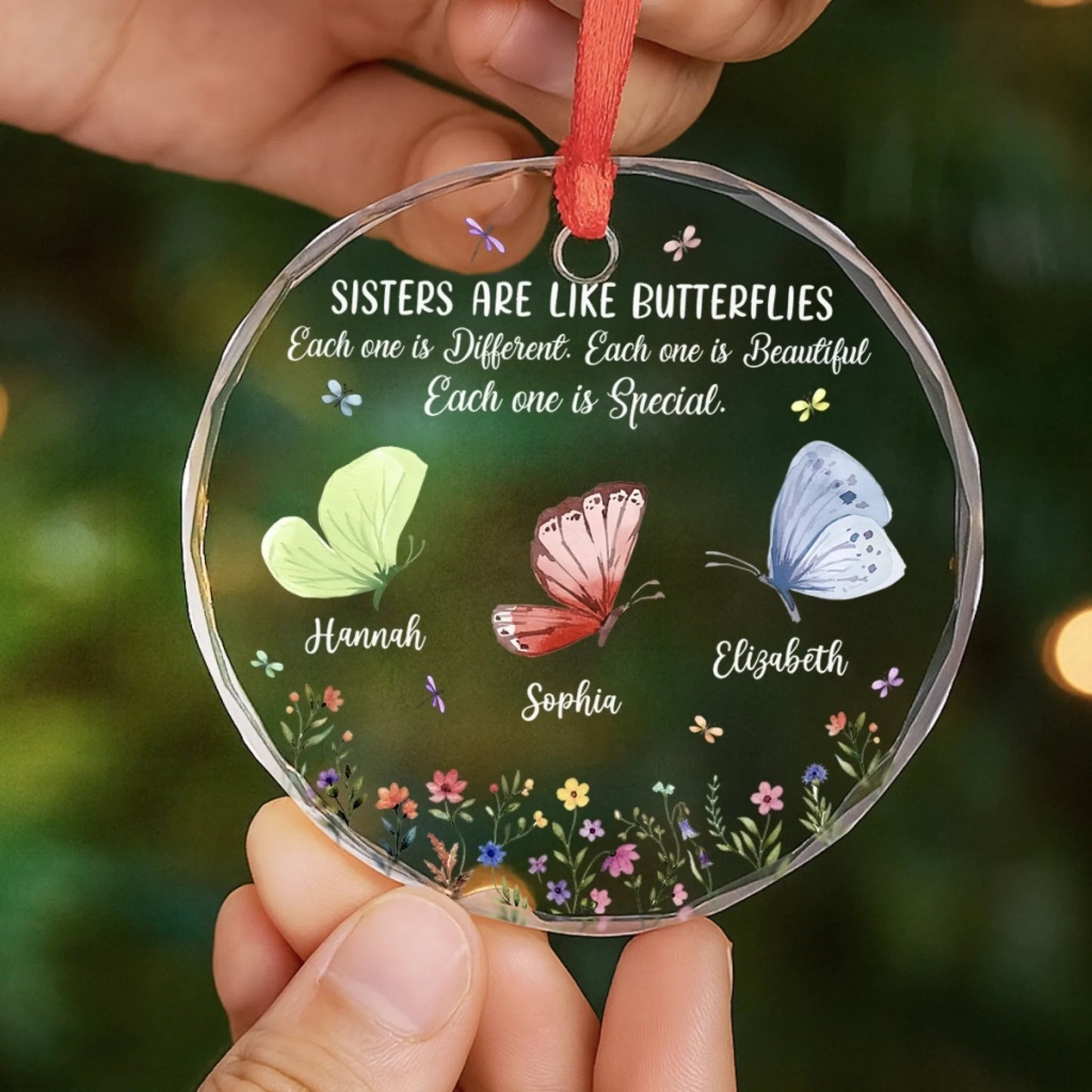 Custom Circle Acrylic Ornament - Personalized Best Friend Christmas Birthday Gifts For Women, Besties, Sisters, BFF - Bestie Joy Flutters Like Butterflies