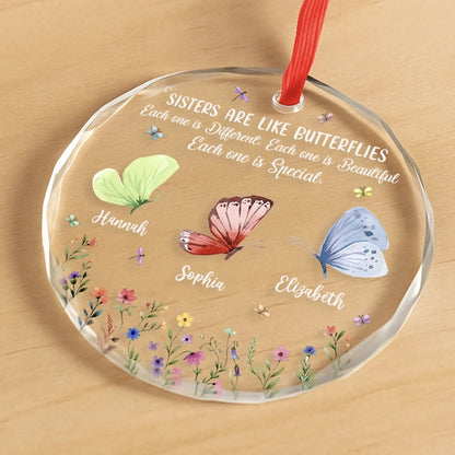 Custom Circle Acrylic Ornament - Personalized Best Friend Christmas Birthday Gifts For Women, Besties, Sisters, BFF - Bestie Joy Flutters Like Butterflies