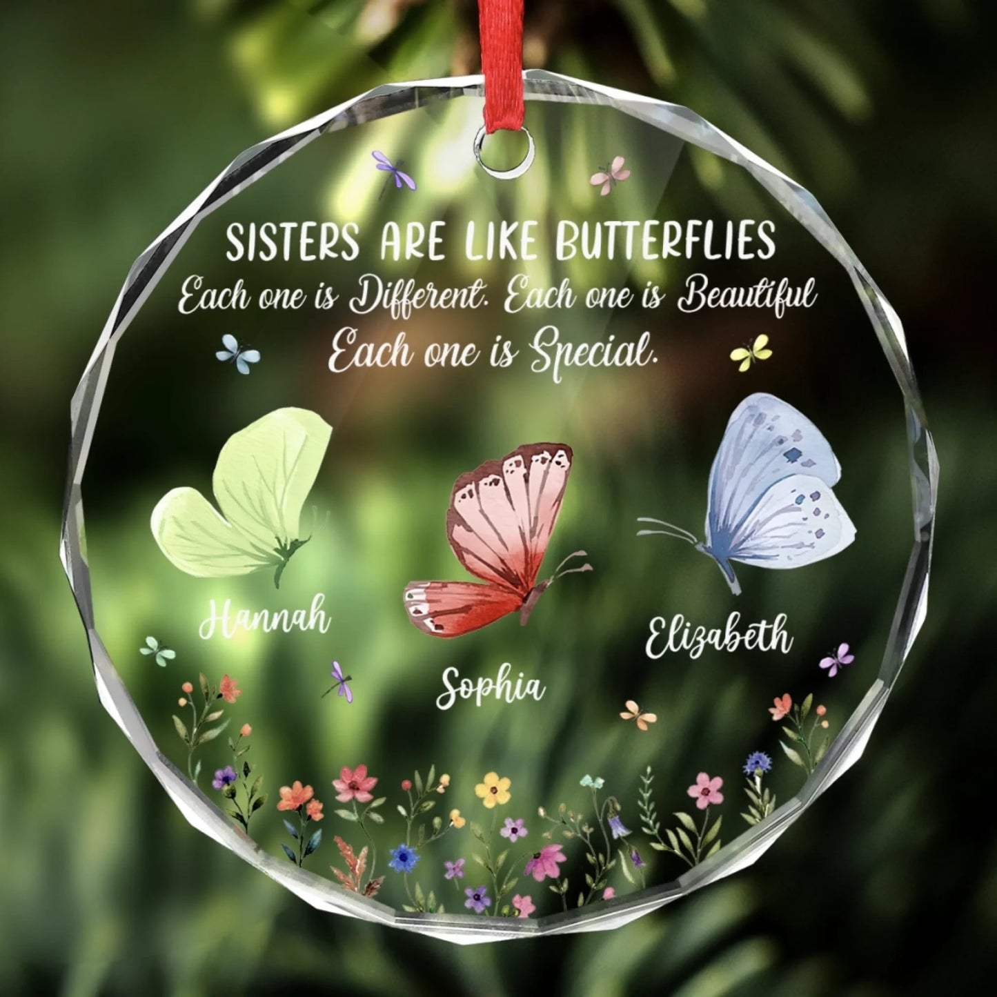 Custom Circle Acrylic Ornament - Personalized Best Friend Christmas Birthday Gifts For Women, Besties, Sisters, BFF - Bestie Joy Flutters Like Butterflies