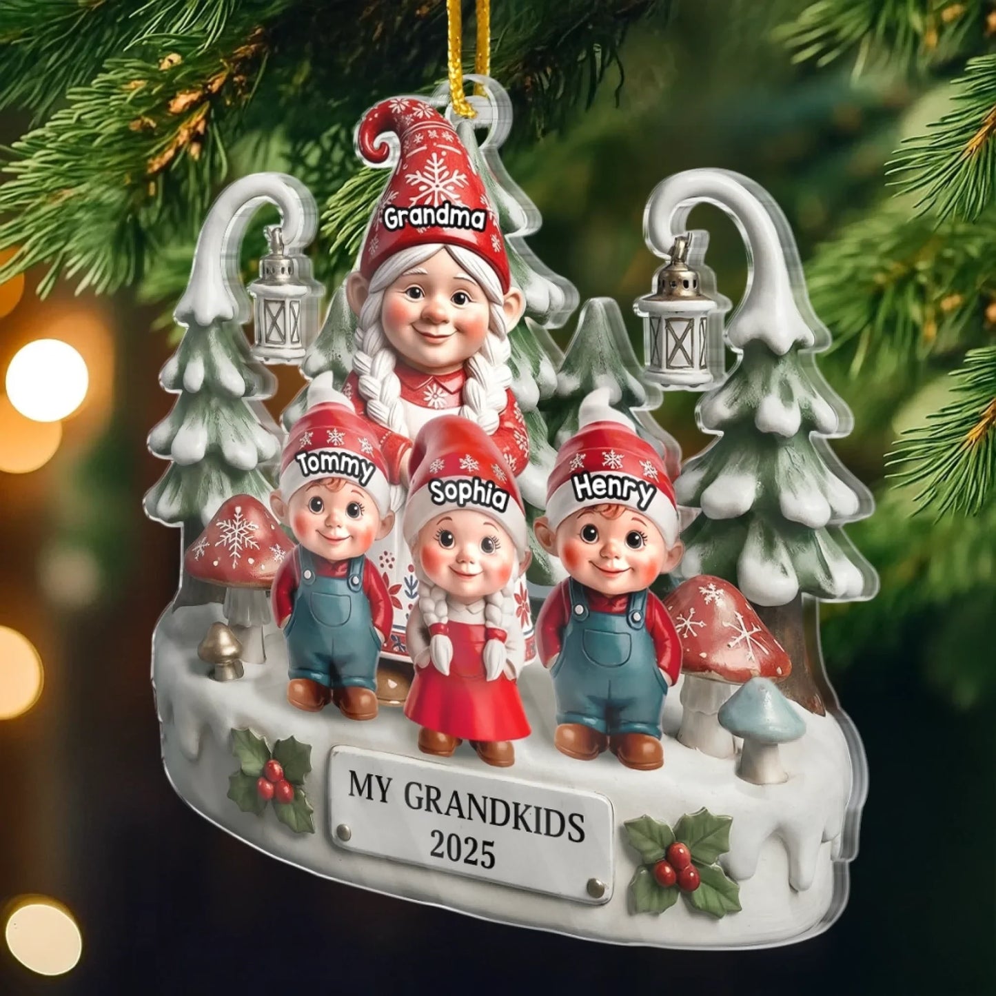 Custom Gnome Acrylic Ornament - Personalized Christmas Birthday Gifts For Mom, Grandma, Kids - My Grandkids Are Special