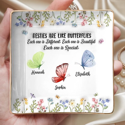 Custom Butterfly Full-Print Jewelry Dish - Personalized Best Friend Birthday Gifts For Women, Besties, Sisters, BFF - Friends Are Flowers That Never Fade