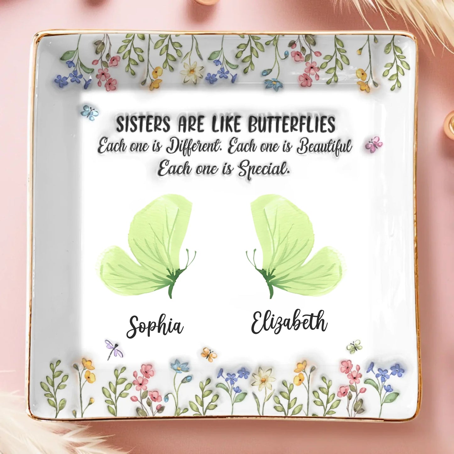 Custom Butterfly Full-Print Jewelry Dish - Personalized Best Friend Birthday Gifts For Women, Besties, Sisters, BFF - Friends Are Flowers That Never Fade