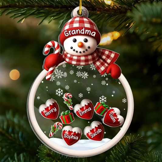 Custom Snowman Acrylic Onament - Personalized Christmas Birthday Gifts For Mom, Grandma - Cold Outside Warm Hearts