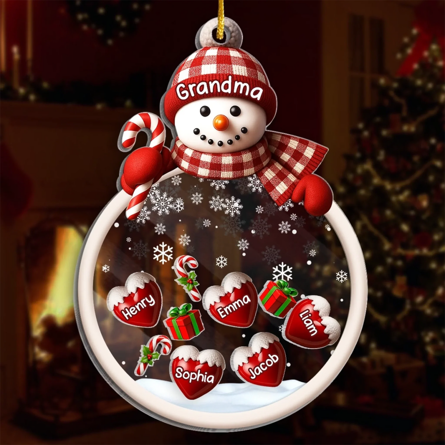 Custom Snowman Acrylic Onament - Personalized Christmas Birthday Gifts For Mom, Grandma - Cold Outside Warm Hearts