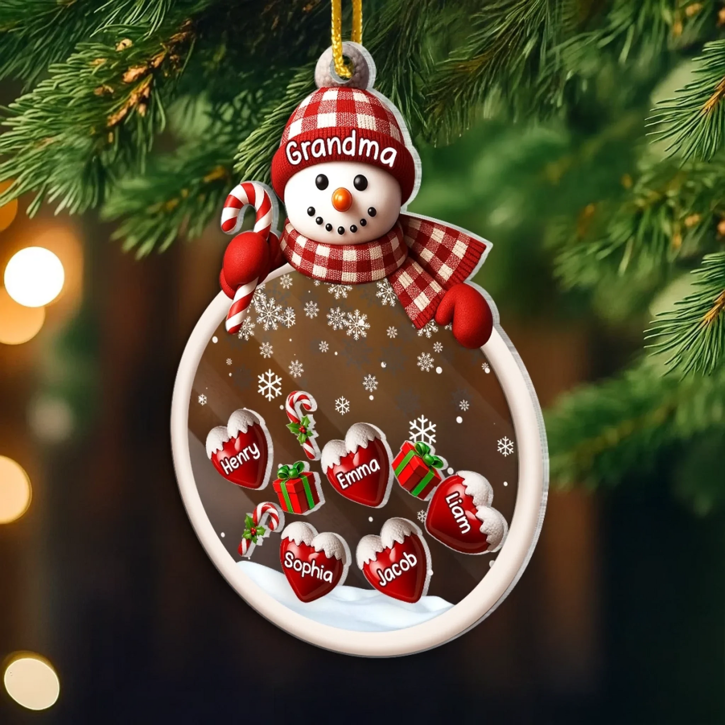 Custom Snowman Acrylic Onament - Personalized Christmas Birthday Gifts For Mom, Grandma - Cold Outside Warm Hearts