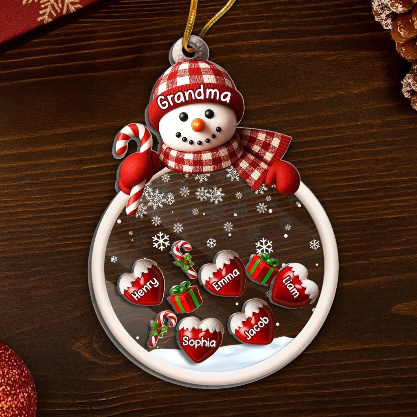 Custom Snowman Acrylic Onament - Personalized Christmas Birthday Gifts For Mom, Grandma - Cold Outside Warm Hearts