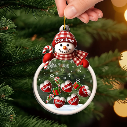 Custom Snowman Acrylic Onament - Personalized Christmas Birthday Gifts For Mom, Grandma - Cold Outside Warm Hearts