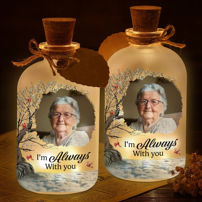Custom Photo Glass Bottle LED Light - Personalized Christmas Memorial Sympathy Gifts For Loss Of Mom, Dad - Forever In Our Gentle Memories