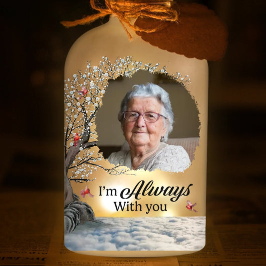 Custom Photo Glass Bottle LED Light - Personalized Christmas Memorial Sympathy Gifts For Loss Of Mom, Dad - Forever In Our Gentle Memories