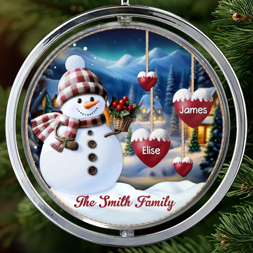 Custom Snowman Acrylic Rotating Ornament - Personalized Christmas Birthday Gifts For Mom, Dad, Brother, Sister, Kids - Joy Grows Stronger This Christmas