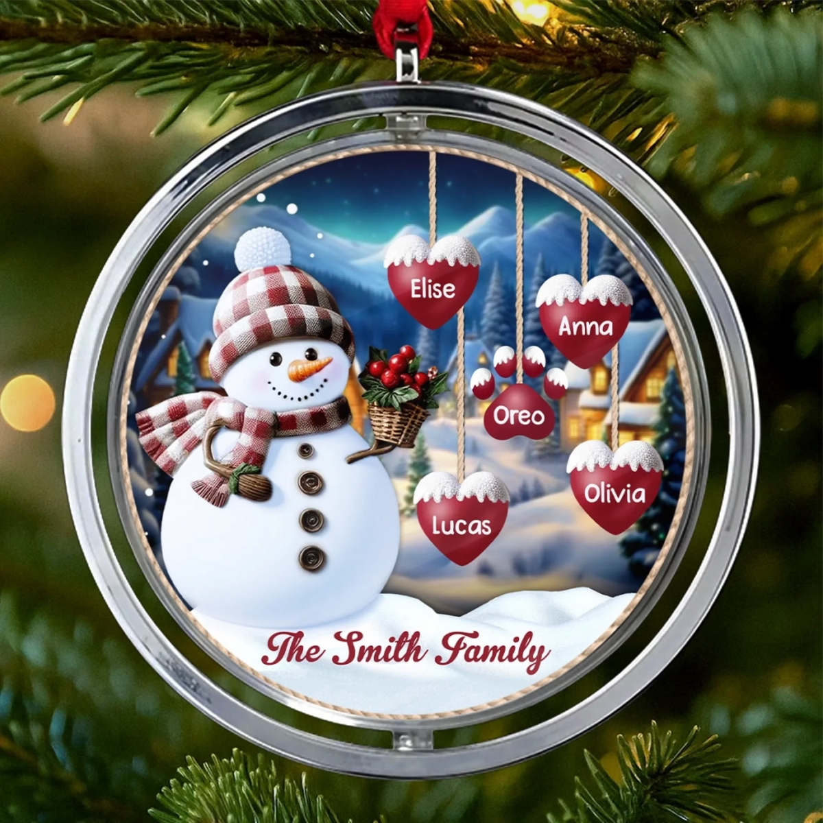 Custom Snowman Acrylic Rotating Ornament - Personalized Christmas Birthday Gifts For Mom, Dad, Brother, Sister, Kids - Joy Grows Stronger This Christmas