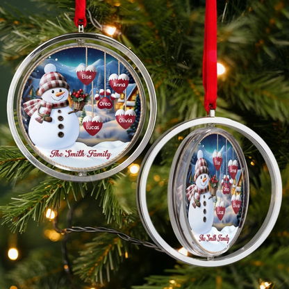 Custom Snowman Acrylic Rotating Ornament - Personalized Christmas Birthday Gifts For Mom, Dad, Brother, Sister, Kids - Joy Grows Stronger This Christmas