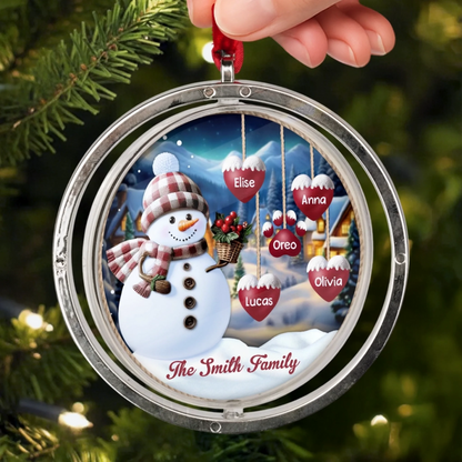 Custom Snowman Acrylic Rotating Ornament - Personalized Christmas Birthday Gifts For Mom, Dad, Brother, Sister, Kids - Joy Grows Stronger This Christmas