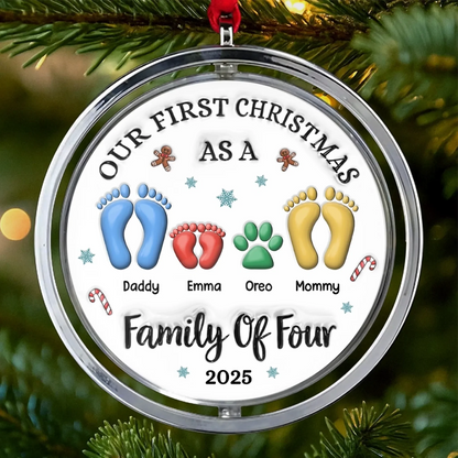 Custom First Christmas Acrylic Ornament - Personalized Christmas Birthday Gifts For Mom, Dad, Brother, Sister, Kids - Hearts Gather Around The Tree