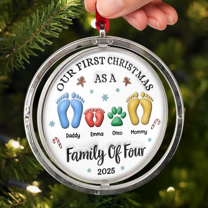Custom First Christmas Acrylic Ornament - Personalized Christmas Birthday Gifts For Mom, Dad, Brother, Sister, Kids - Hearts Gather Around The Tree