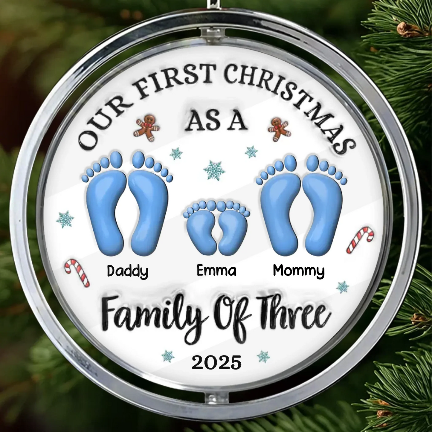 Custom First Christmas Acrylic Ornament - Personalized Christmas Birthday Gifts For Mom, Dad, Brother, Sister, Kids - Hearts Gather Around The Tree