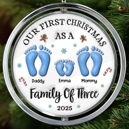 Custom First Christmas Acrylic Ornament - Personalized Christmas Birthday Gifts For Mom, Dad, Brother, Sister, Kids - Hearts Gather Around The Tree