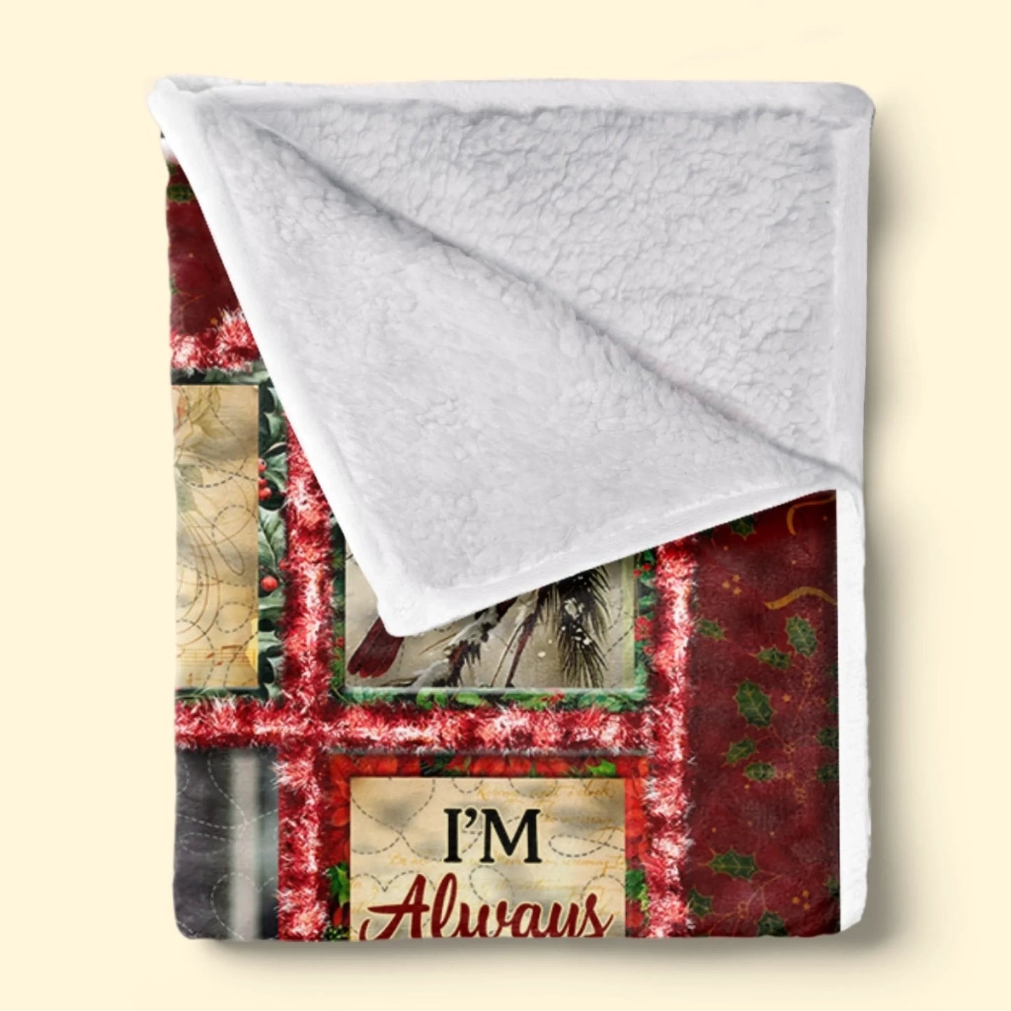 Custom Photo Cardinal Blanket - Personalized Christmas Memorial Sympathy Gifts For Loss Of Mom, Dad - Always Remembered Never Forgotten