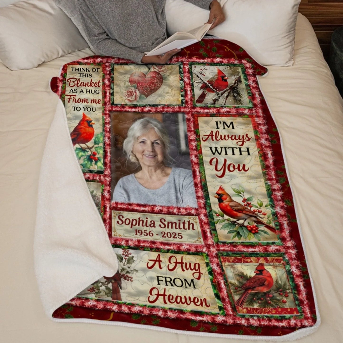 Custom Photo Cardinal Blanket - Personalized Christmas Memorial Sympathy Gifts For Loss Of Mom, Dad - Always Remembered Never Forgotten