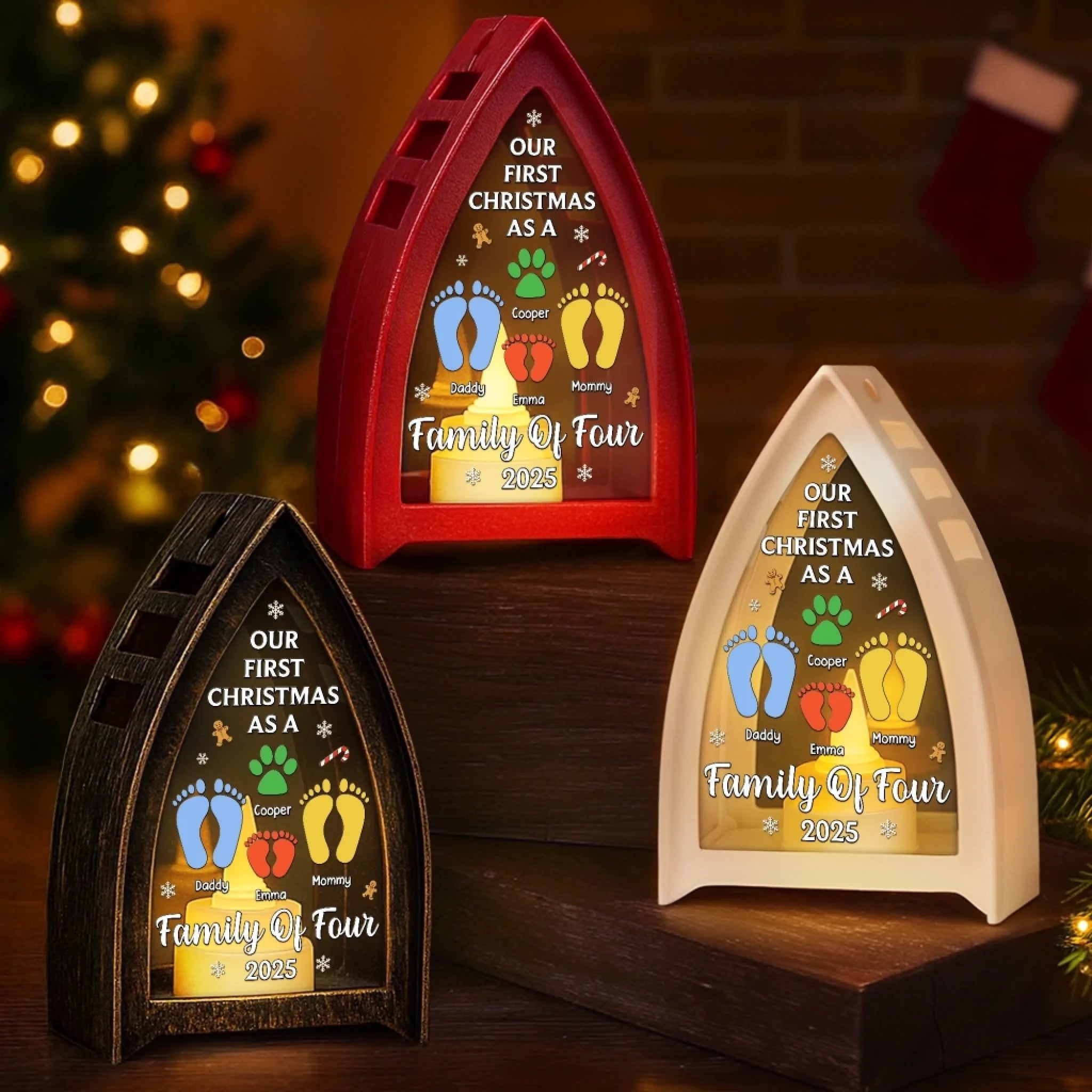 Custom First Christmas LED Tabletop Lantern Light - Personalized Christmas Birthday Gifts For Mom, Dad, Brother, Sister, Kids - Sparkle Of Beginnings