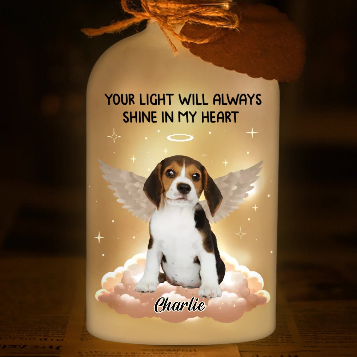 Custom Photo Glass Bottle LED Light - Personalized Pet Christmas Memorial Sympathy Gifts For Dogs, Cats - Warm Memories Of Paws And Love