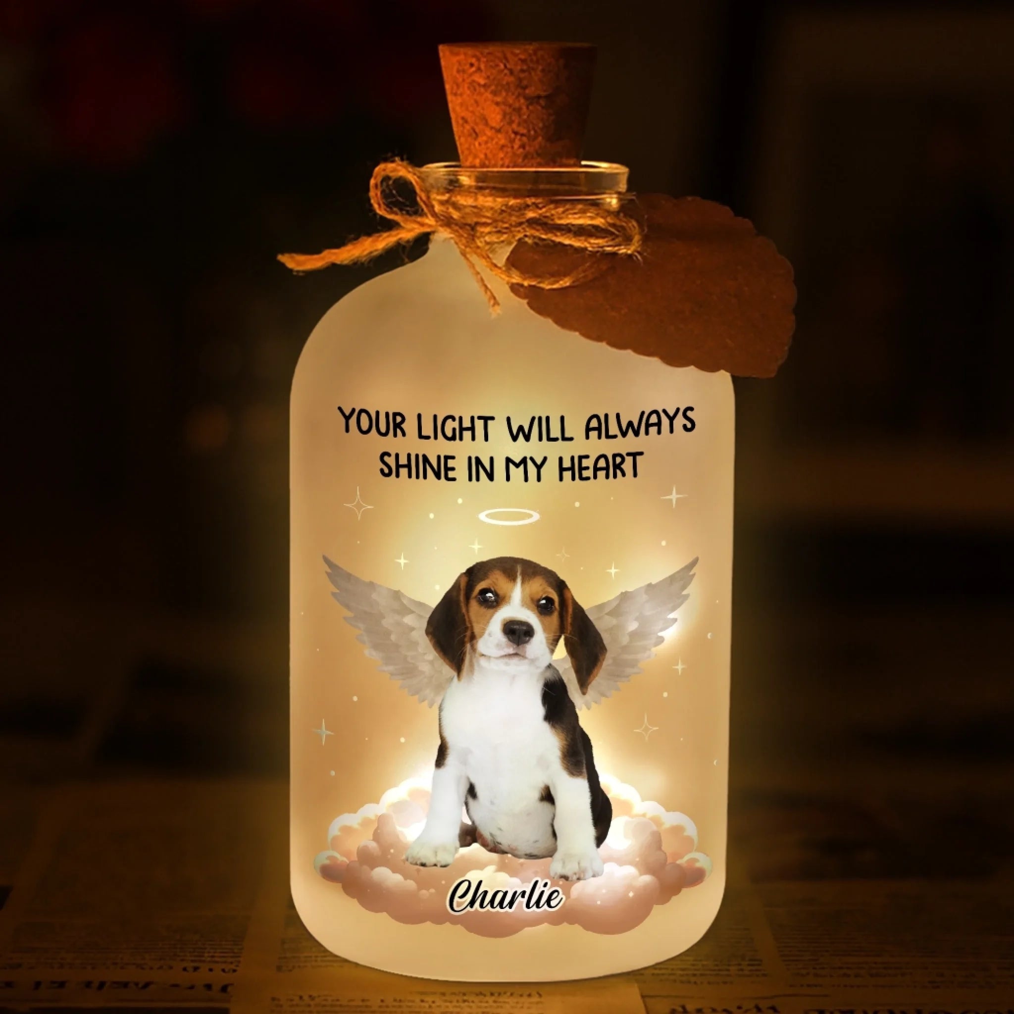 Custom Photo Glass Bottle LED Light - Personalized Pet Christmas Memorial Sympathy Gifts For Dogs, Cats - Warm Memories Of Paws And Love