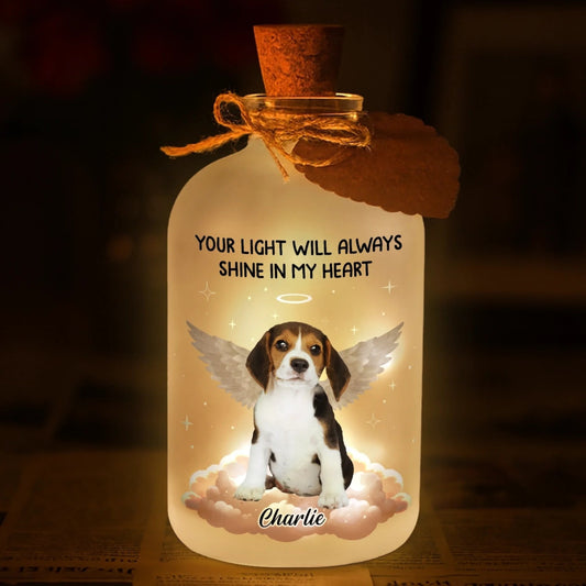 Custom Photo Glass Bottle LED Light - Personalized Pet Christmas Memorial Sympathy Gifts For Dogs, Cats - Warm Memories Of Paws And Love