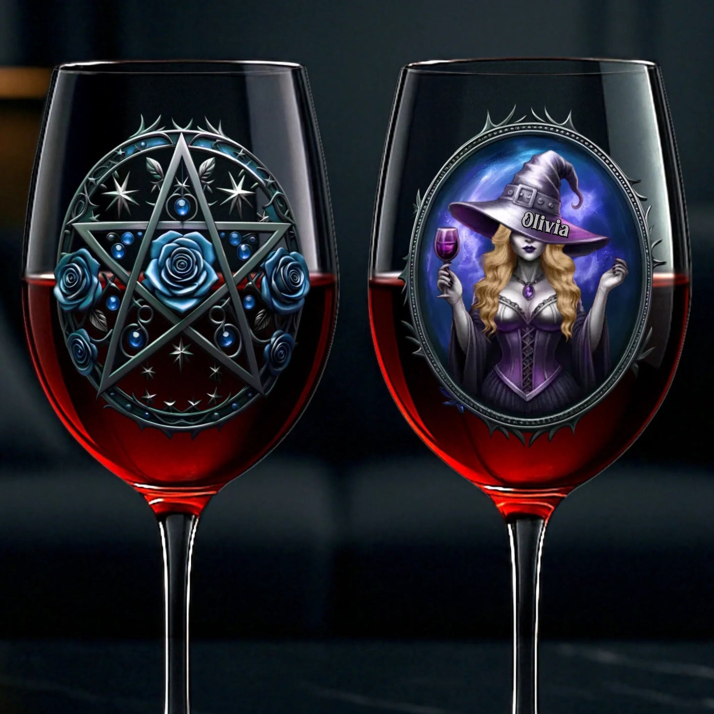 Custom Stemmed Wine Glass - Personalized Best Friend Birthday Gifts For Women, Besties, Sisters, BFF - Witch Vibes Only This Halloween