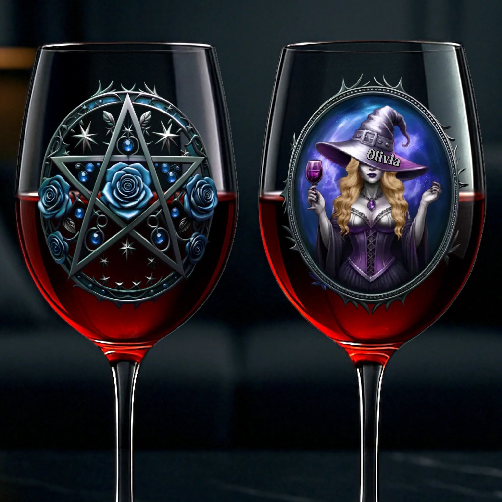 Custom Stemmed Wine Glass - Personalized Best Friend Birthday Gifts For Women, Besties, Sisters, BFF - Witch Vibes Only This Halloween