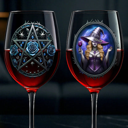 Custom Stemmed Wine Glass - Personalized Best Friend Birthday Gifts For Women, Besties, Sisters, BFF - Witch Vibes Only This Halloween