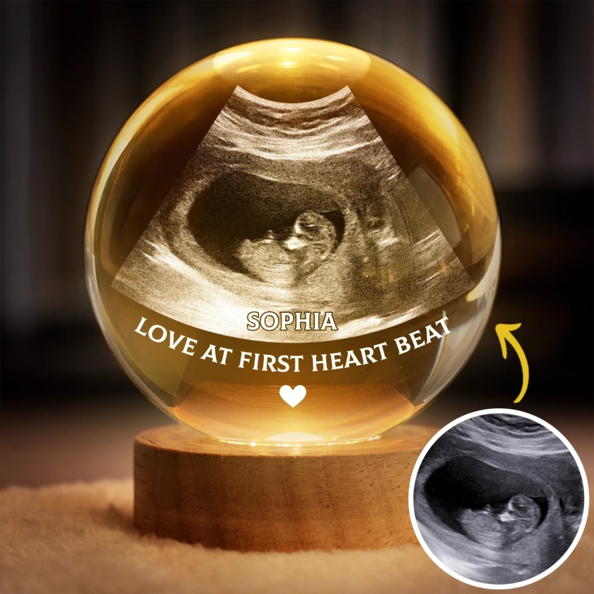Custom Photo Crystal Globe Lamp - Personalized Baby Shower, Gifts For New Moms, New Dads, New Parents - Tiny Hands Big Love