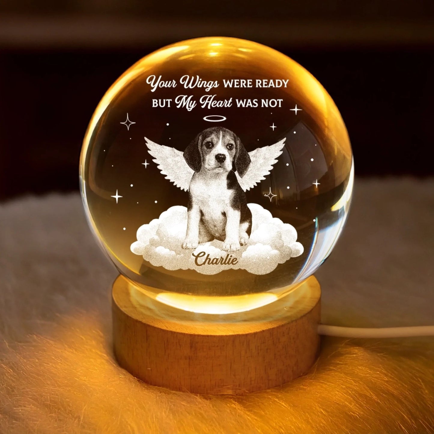Custom Photo Crystal Globe Lamp - Personalized Pet Memorial Sympathy Gifts For Dogs, Cats - Your Flight My Heartache