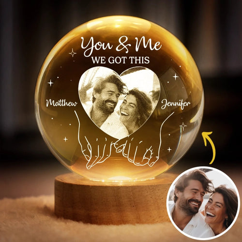 Custom Photo Crystal Globe Lamp - Personalized Anniversary Wedding Gifts For Husband And Wife, Him And Her - Two Souls One Heart