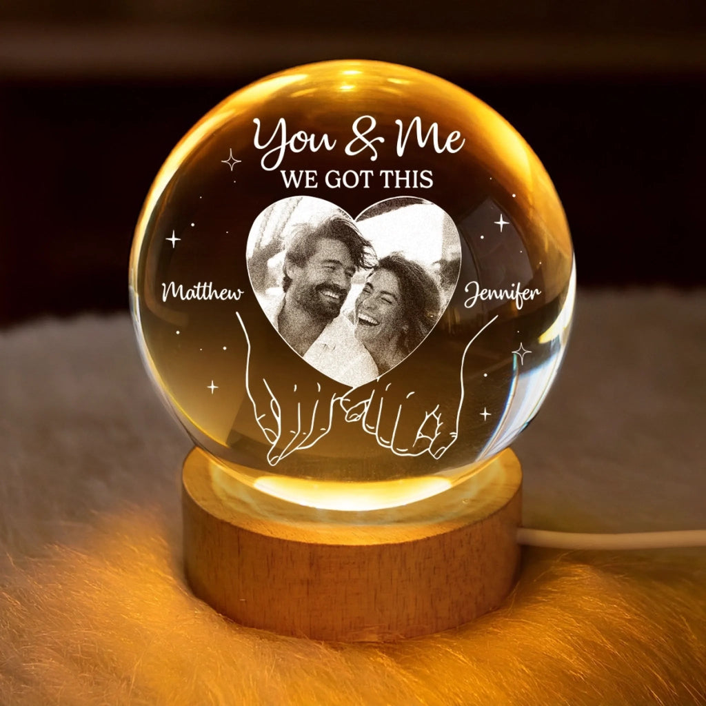 Custom Photo Crystal Globe Lamp - Personalized Anniversary Wedding Gifts For Husband And Wife, Him And Her - Two Souls One Heart