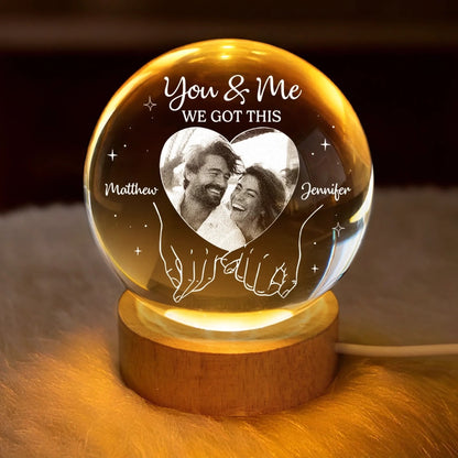 Custom Photo Crystal Globe Lamp - Personalized Anniversary Wedding Gifts For Husband And Wife, Him And Her - Two Souls One Heart