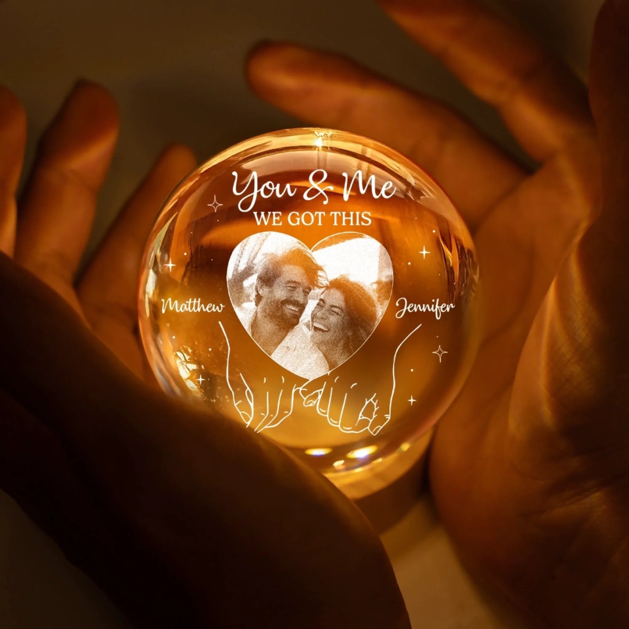 Custom Photo Crystal Globe Lamp - Personalized Anniversary Wedding Gifts For Husband And Wife, Him And Her - Two Souls One Heart